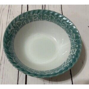 Japan 5.5” Bowl Green Lustre Scalloped Rim Leaf Design